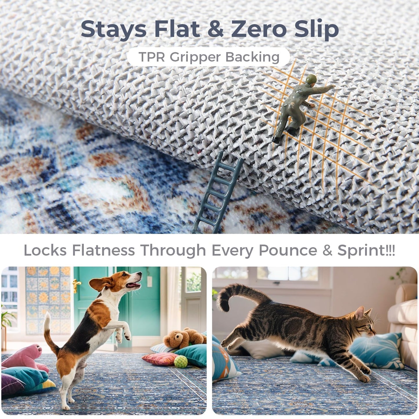 Lukyamzn Vintage Blue Round Rug 4ft, Soft Low-Pile Washable Circular Carpet, Non-Slip, Distressed Navy for Living Room & Bedroom