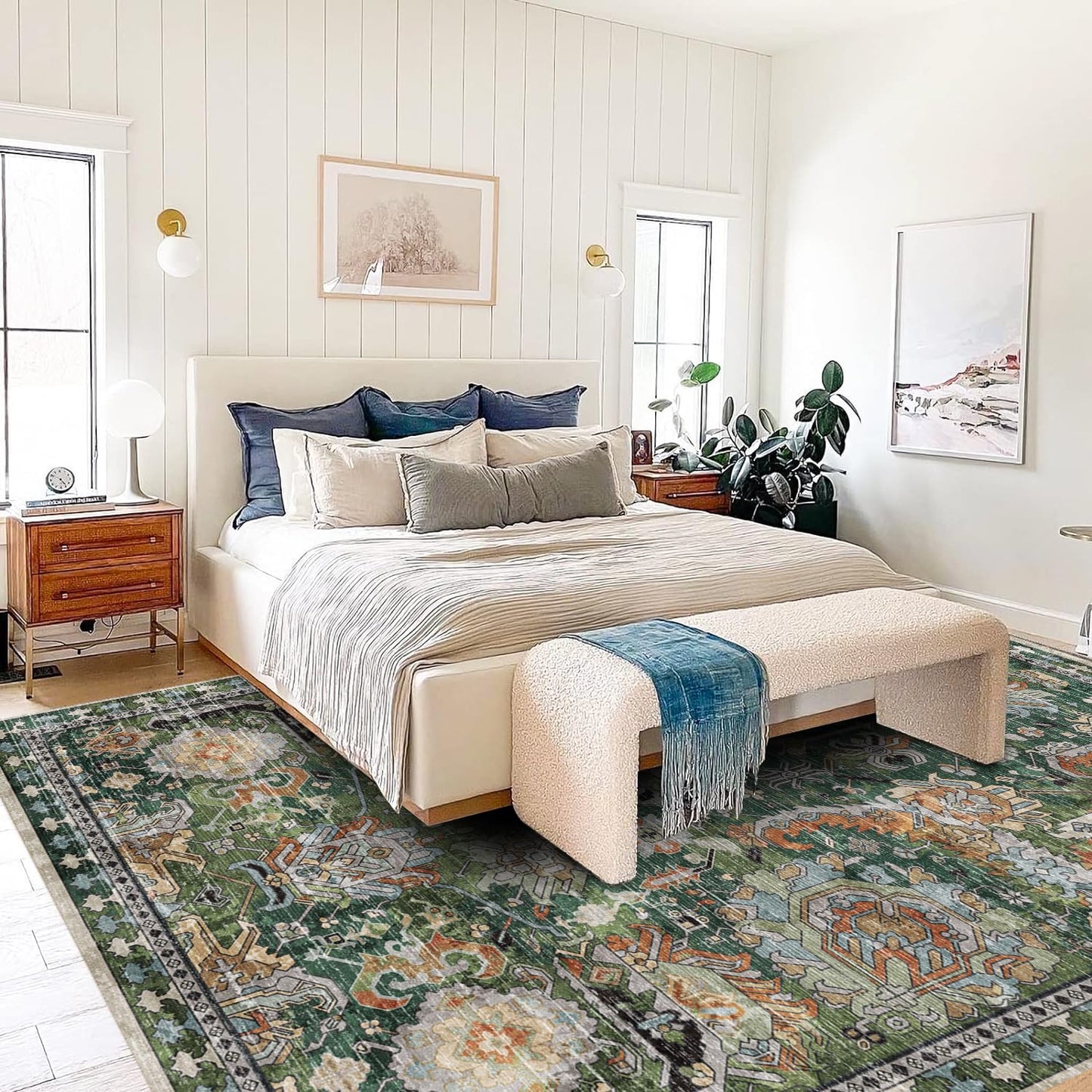 Lukyamzn Washable Area Rug 5x7, Non-Slip Low-Pile Vintage Tribal Design, Stain & Water Resistant, Pet & Child Friendly