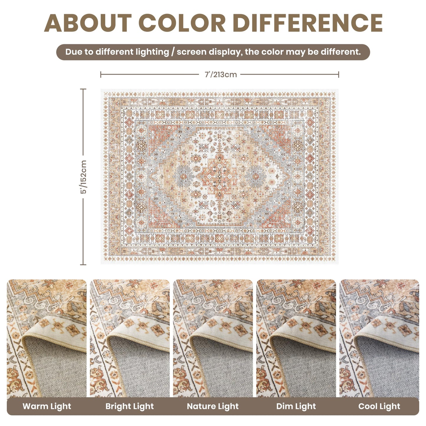 Lukyamzn Ultra-Thin 5x7 Washable Area Rug, Non-Slip, Stain Resistant, Soft Velvet Carpet for Living Room, Bedroom, Orange