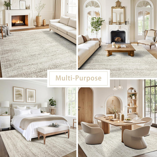 Lukyamzn Washable Area Rug 10x14 Ultra Soft Faux Wool, Large Non-Slip Low-Pile Vintage Carpet for Living Room, Bedroom & Home Decor