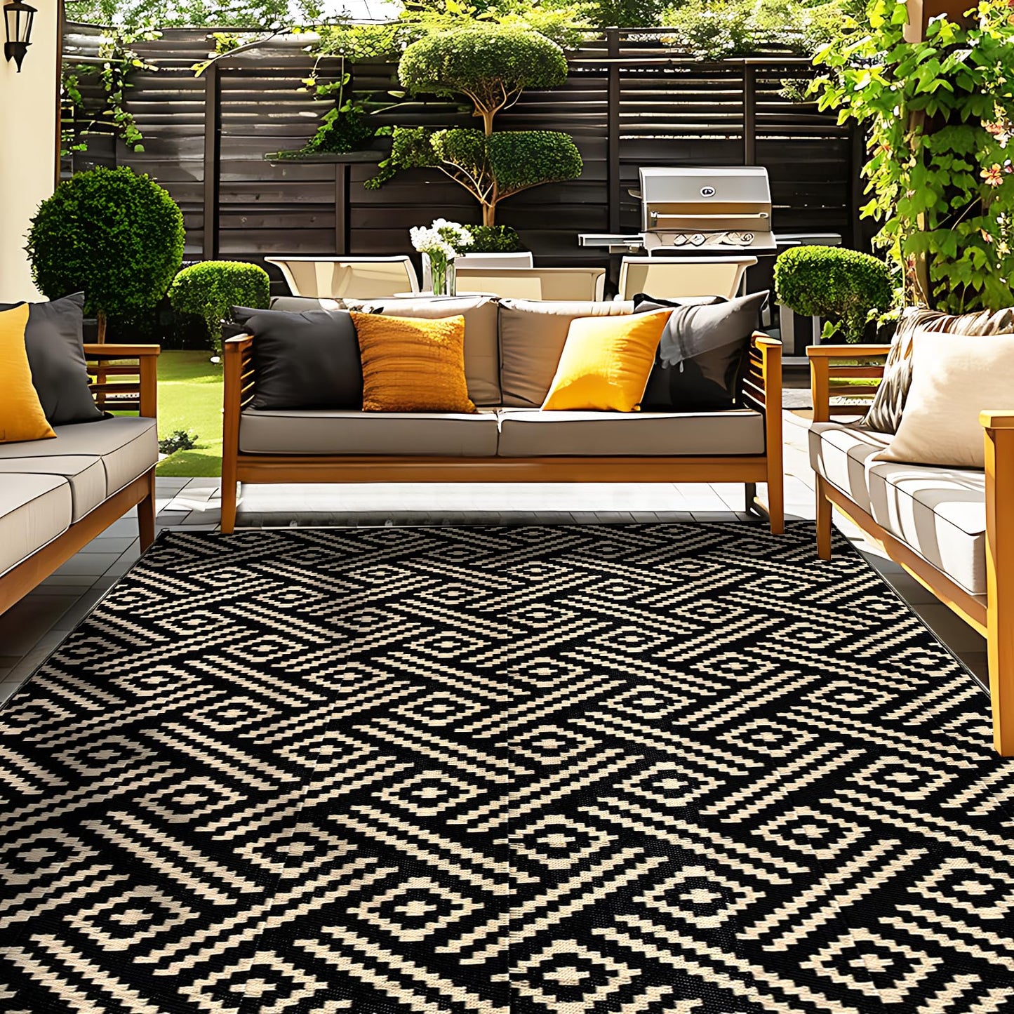 Lukyamzn Outdoor Rug 9x12 ft. Waterproof Reversible Patio Carpet, Large Plastic Straw Mat for Deck, RV, Camping, Porch & Backyard