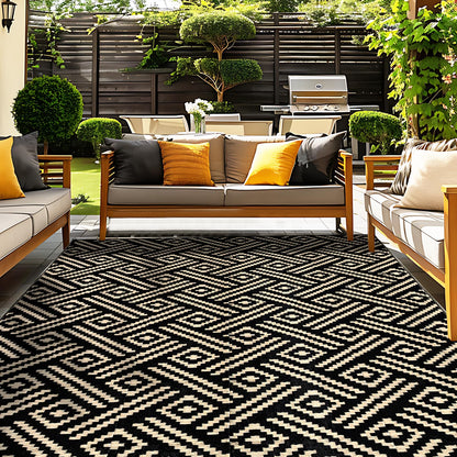 Lukyamzn Outdoor Rug 9x12 ft. Waterproof Reversible Patio Carpet, Large Plastic Straw Mat for Deck, RV, Camping, Porch & Backyard