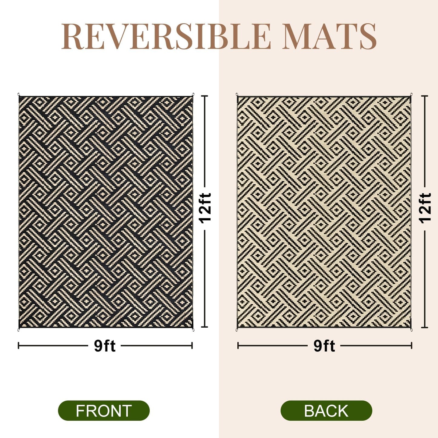 Lukyamzn Outdoor Rug 9x12 ft. Waterproof Reversible Patio Carpet, Large Plastic Straw Mat for Deck, RV, Camping, Porch & Backyard