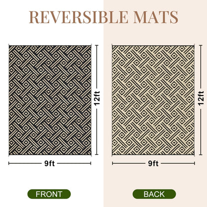 Lukyamzn Outdoor Rug 9x12 ft. Waterproof Reversible Patio Carpet, Large Plastic Straw Mat for Deck, RV, Camping, Porch & Backyard