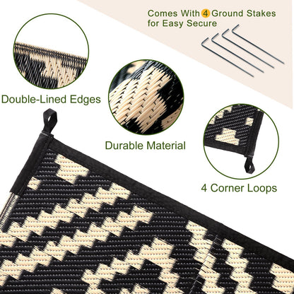 Lukyamzn Outdoor Rug 9x12 ft. Waterproof Reversible Patio Carpet, Large Plastic Straw Mat for Deck, RV, Camping, Porch & Backyard