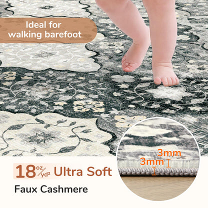 Lukyamzn Gray 5x7 ft. Area Rug – Soft Washable Moroccan Style Carpet, Low-Pile Faux Cashmere with Non-Slip Backing for Living Room & Bedroom