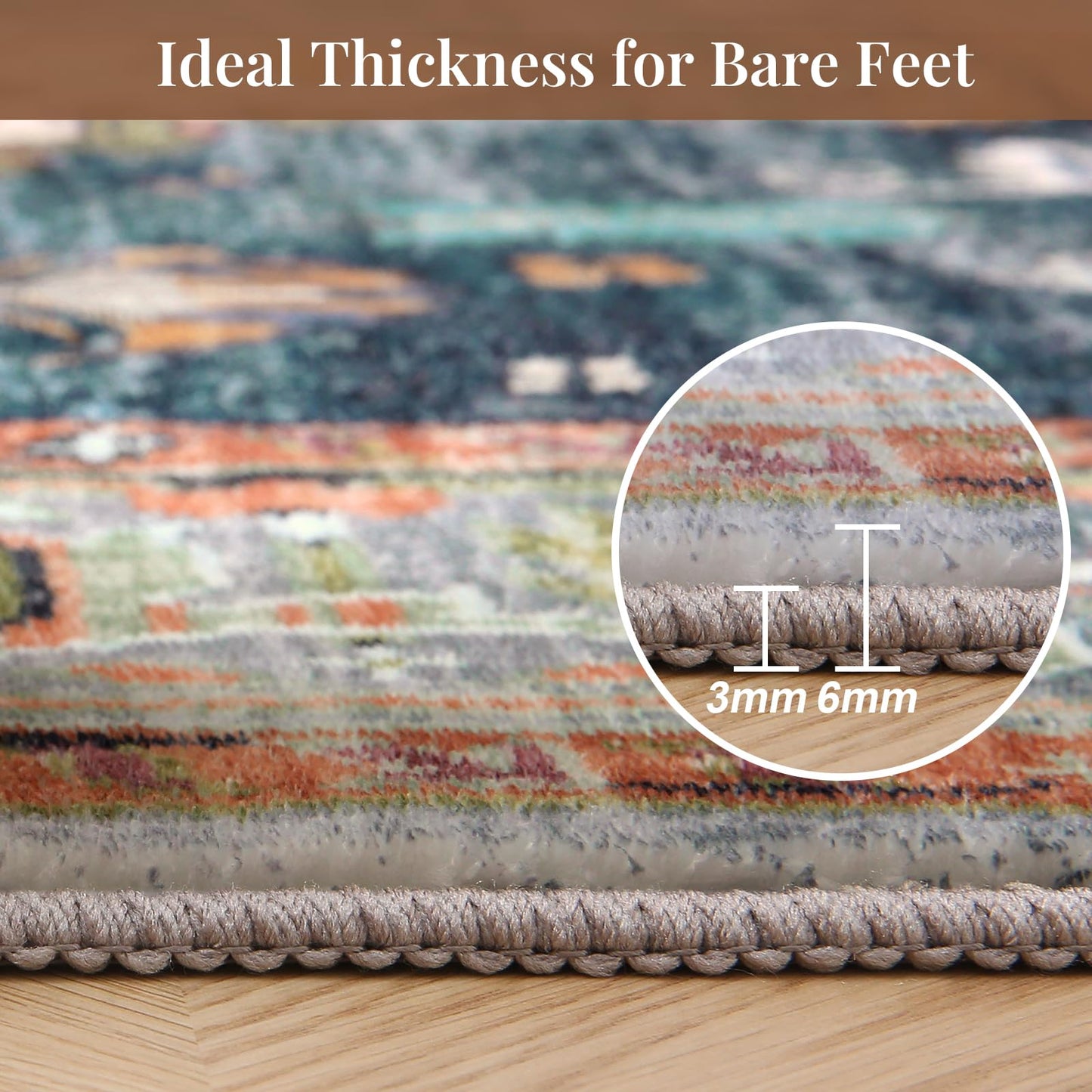 Lukyamzn Soft Faux Cashmere Area Rug 9x12 ft. for Living Room, Washable Low-Pile Carpet with Non-Slip Backing, Green & Orange Design