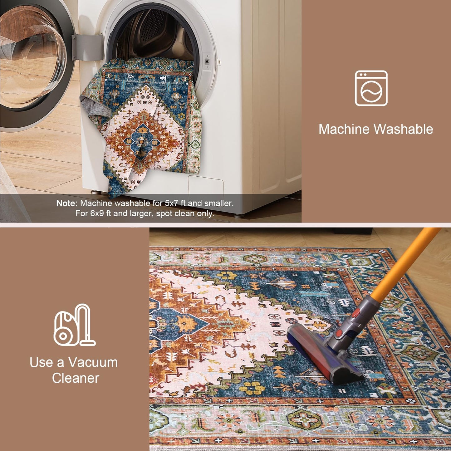 Lukyamzn Soft Faux Cashmere Area Rug 9x12 ft. for Living Room, Washable Low-Pile Carpet with Non-Slip Backing, Green & Orange Design