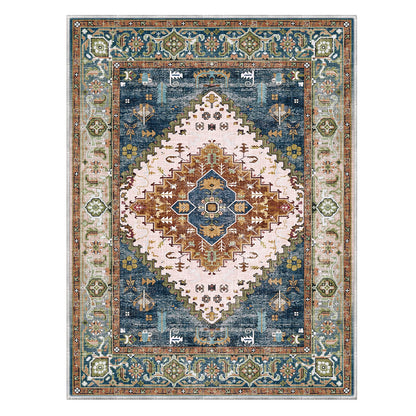 Lukyamzn Soft Faux Cashmere Area Rug 9x12 ft. for Living Room, Washable Low-Pile Carpet with Non-Slip Backing, Green & Orange Design
