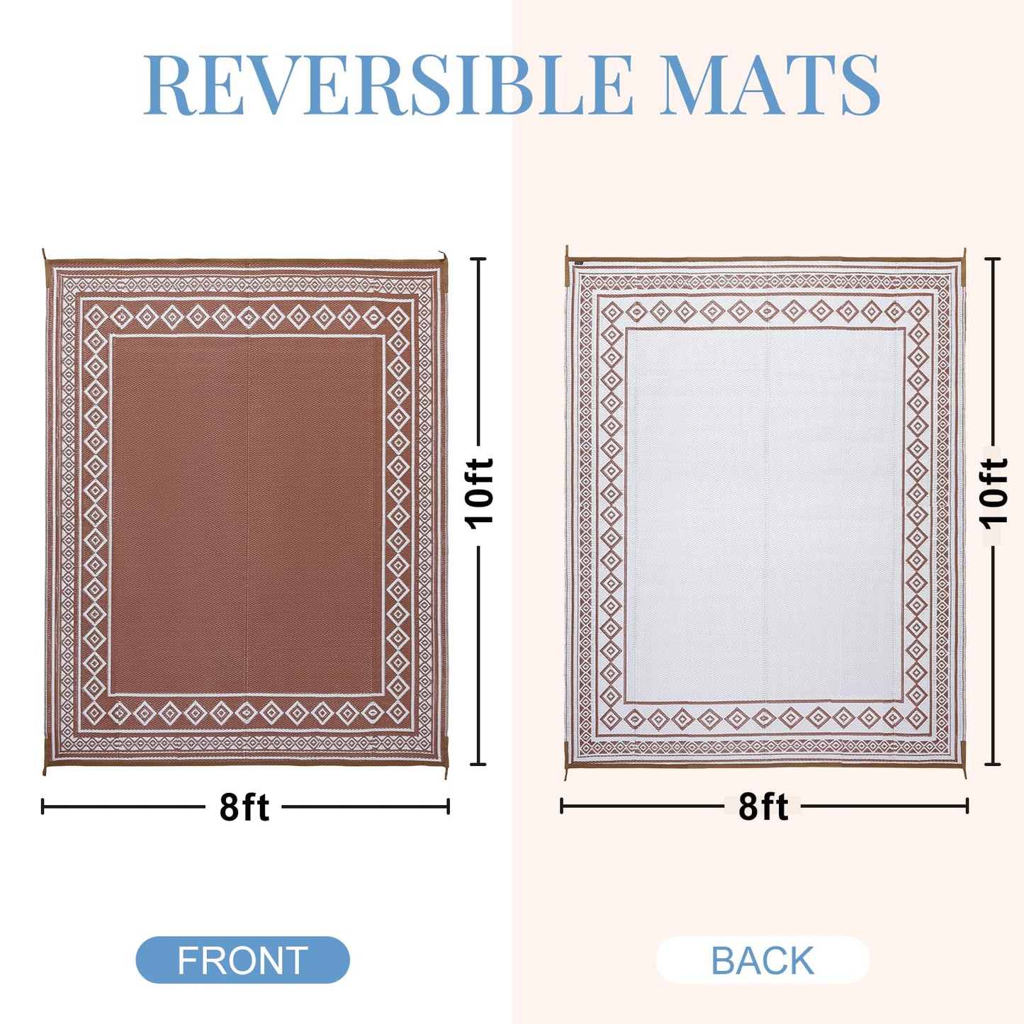 Lukyamzn Outdoor Rug 8x10 ft. Waterproof Patio, Reversible Plastic Straw Carpet for Deck, Balcony, Camping, Backyard