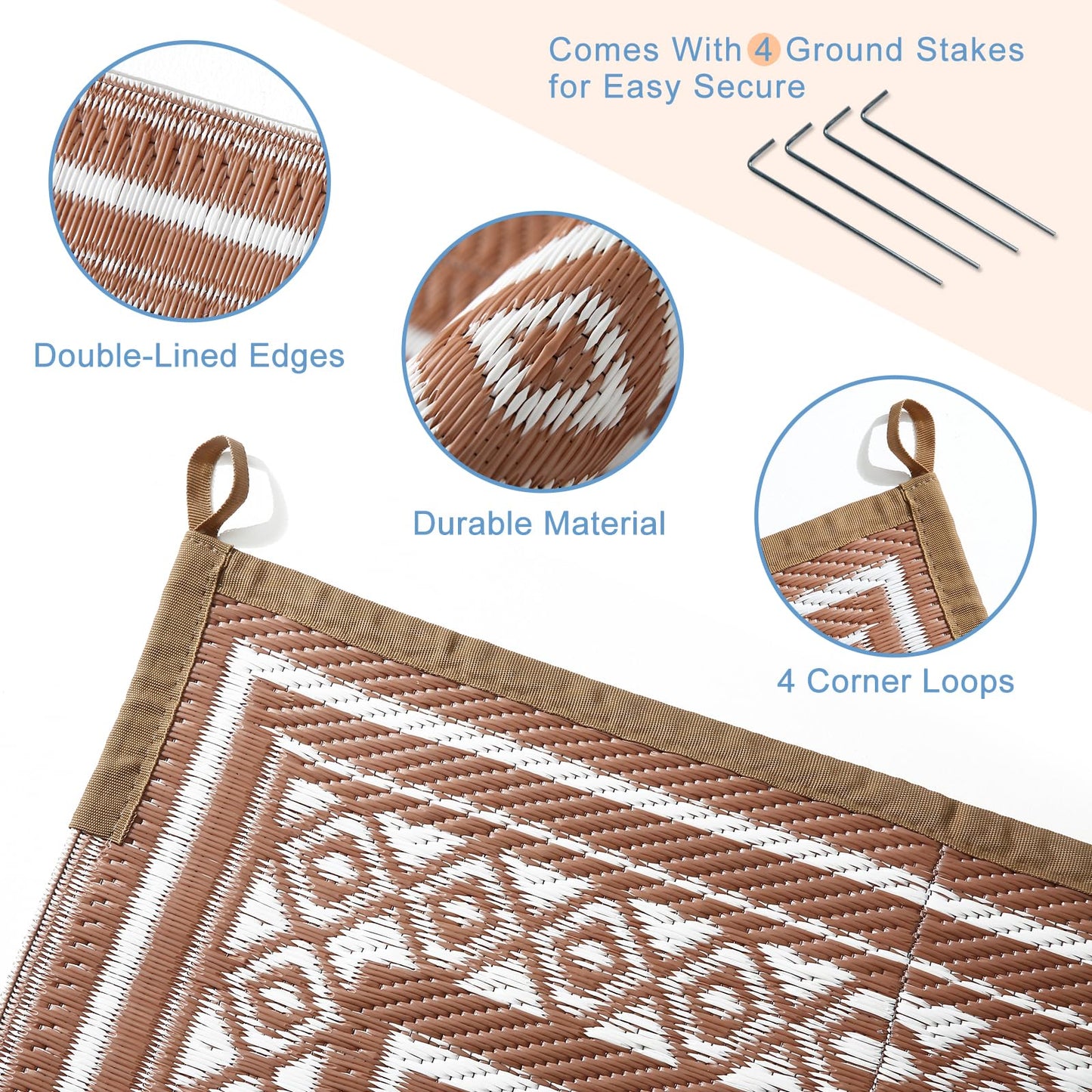 Lukyamzn Outdoor Rug 8x10 ft. Waterproof Patio, Reversible Plastic Straw Carpet for Deck, Balcony, Camping, Backyard