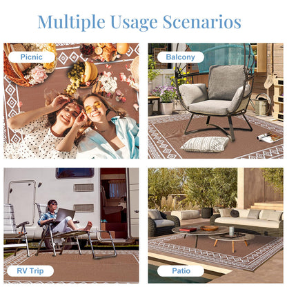 Lukyamzn Outdoor Rug 8x10 ft. Waterproof Patio, Reversible Plastic Straw Carpet for Deck, Balcony, Camping, Backyard