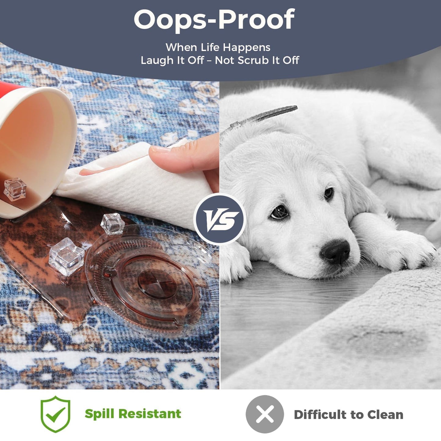 Lukyamzn Vintage Blue Round Rug 4ft, Soft Low-Pile Washable Circular Carpet, Non-Slip, Distressed Navy for Living Room & Bedroom