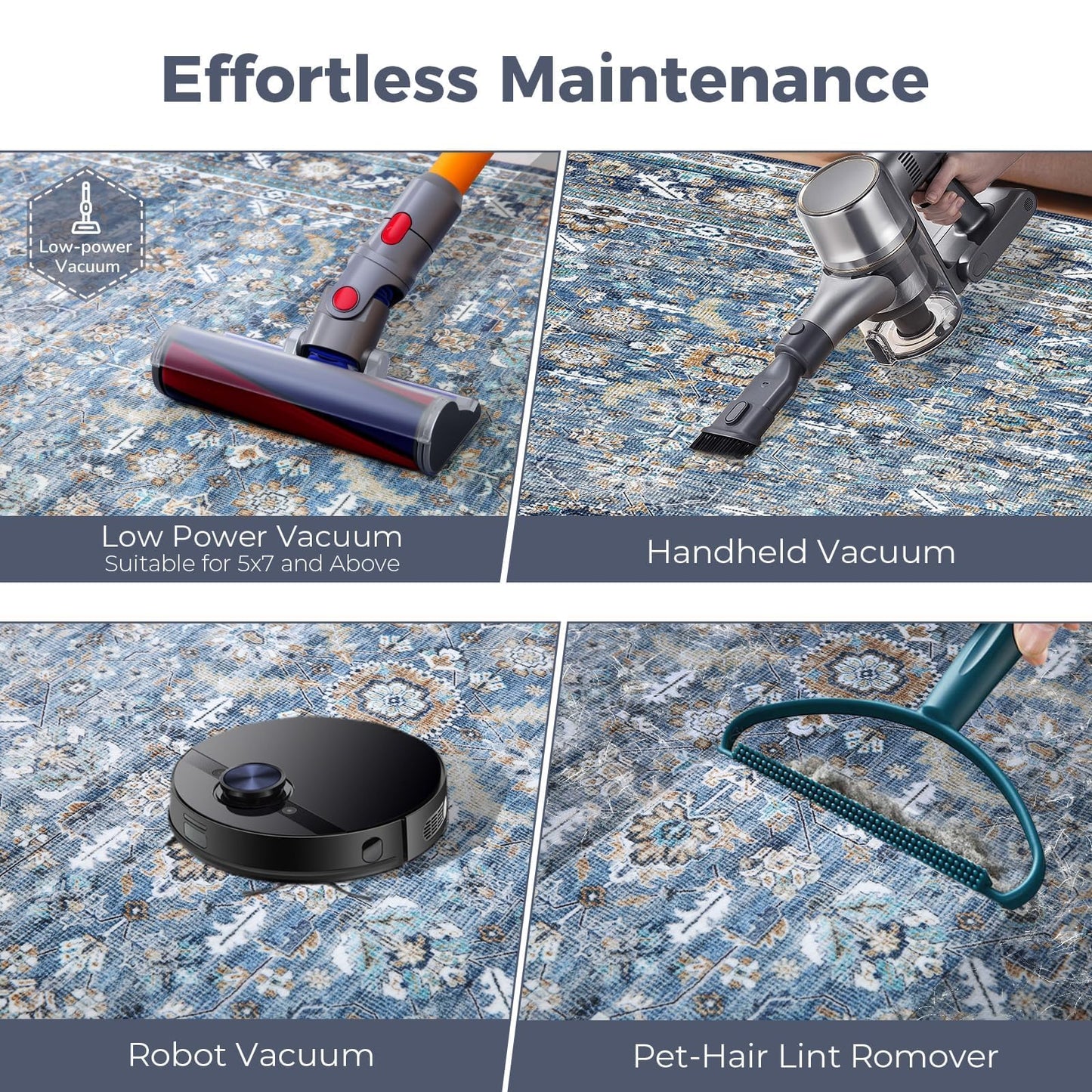 Lukyamzn Vintage Blue Round Rug 4ft, Soft Low-Pile Washable Circular Carpet, Non-Slip, Distressed Navy for Living Room & Bedroom