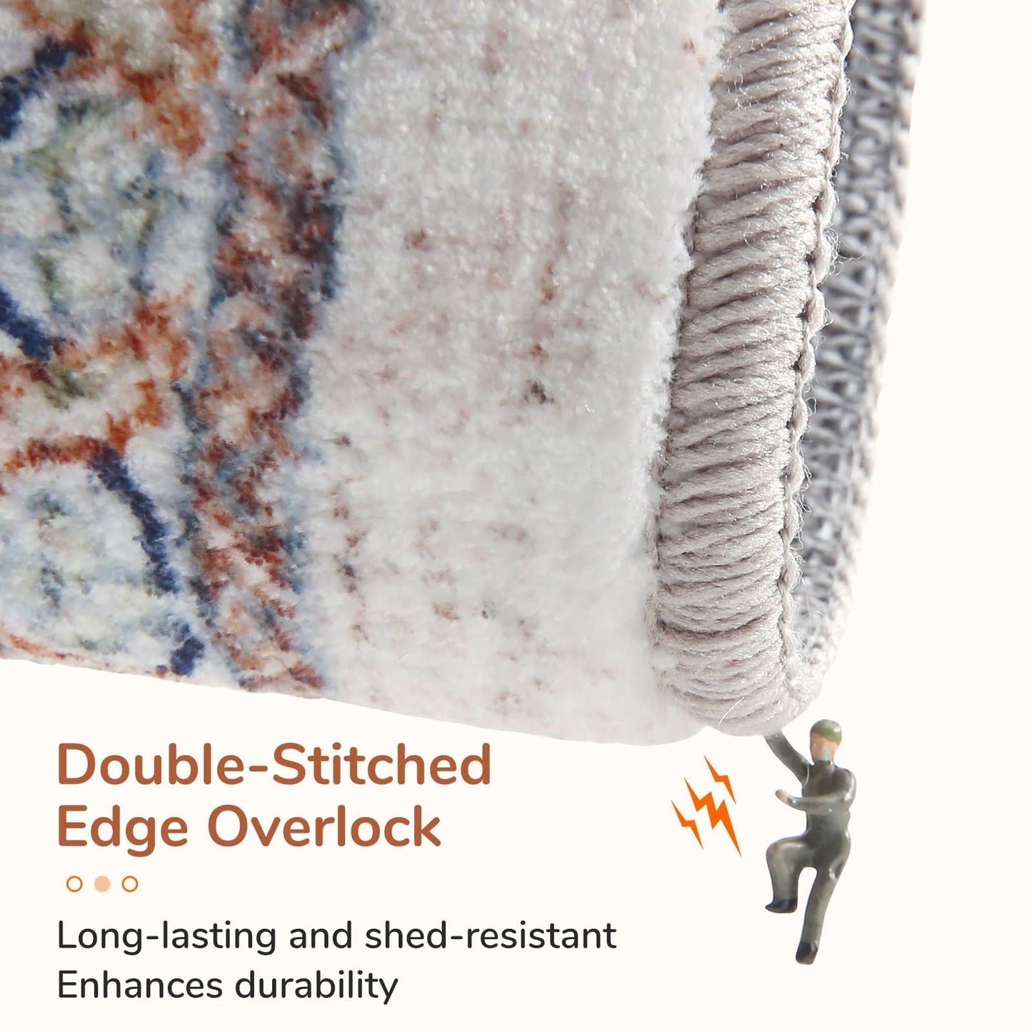 Lukyamzn Thin Neutral Area Rug 5x7 ft.  – Washable, Non-Slip Faux Cashmere Low-Pile Carpet, Cream, Blue & Light Brown