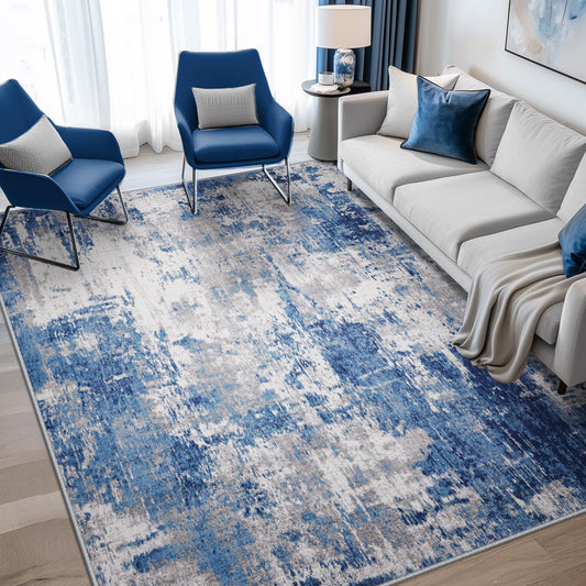 Lukyamzn Washable 5'x7' Modern Abstract Area Rug, Non-Slip Low-Pile Soft Carpet for Living Room, Bedroom, Entryway
