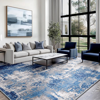 Lukyamzn Washable 5'x7' Modern Abstract Area Rug, Non-Slip Low-Pile Soft Carpet for Living Room, Bedroom, Entryway