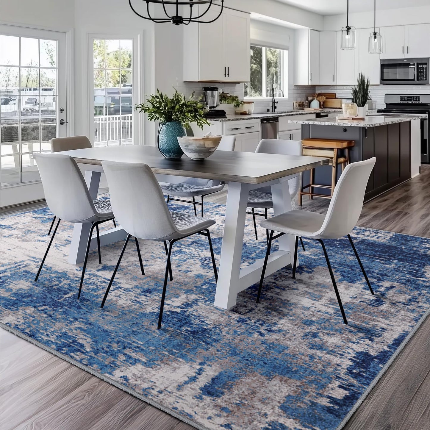 Lukyamzn Washable 5'x7' Modern Abstract Area Rug, Non-Slip Low-Pile Soft Carpet for Living Room, Bedroom, Entryway