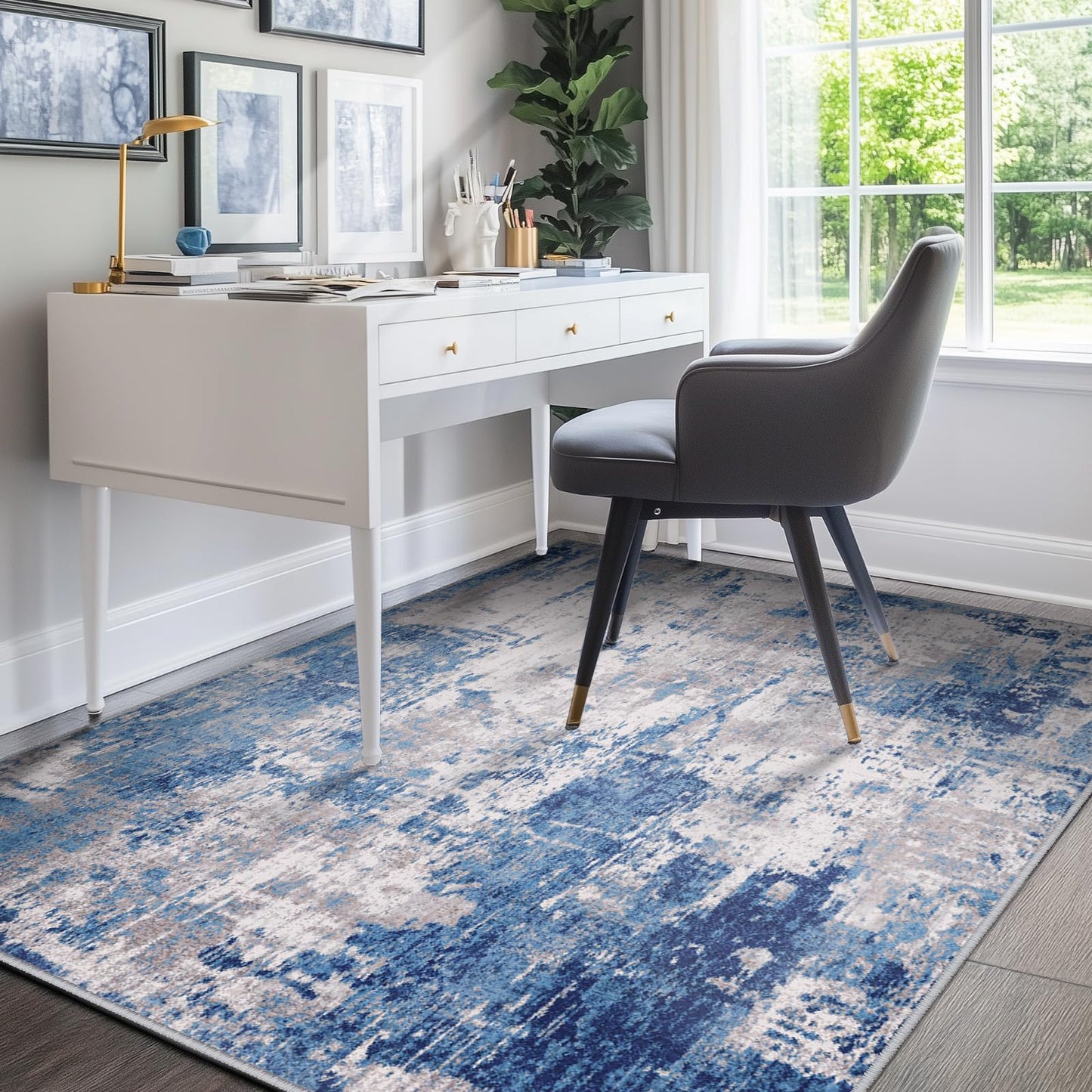 Lukyamzn Washable 5'x7' Modern Abstract Area Rug, Non-Slip Low-Pile Soft Carpet for Living Room, Bedroom, Entryway