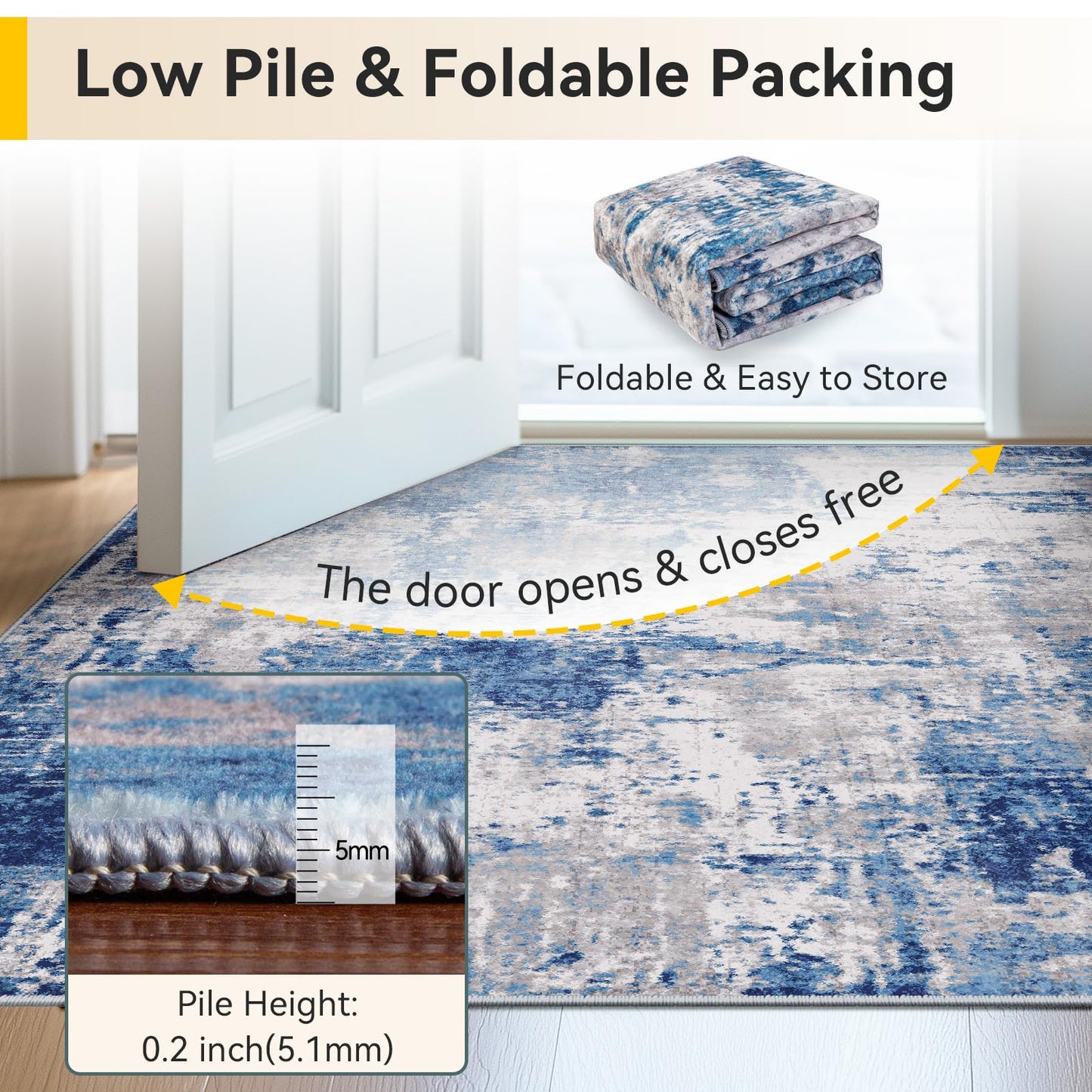 Lukyamzn Washable 5'x7' Modern Abstract Area Rug, Non-Slip Low-Pile Soft Carpet for Living Room, Bedroom, Entryway
