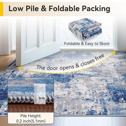 Lukyamzn Washable 5'x7' Modern Abstract Area Rug, Non-Slip Low-Pile Soft Carpet for Living Room, Bedroom, Entryway