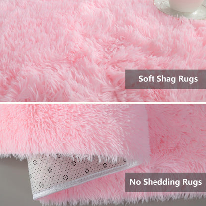 Lukyamzn Shag Area Rug 5x8, Ultra Soft Fluffy Carpet for Bedroom, Living Room, Kids Room, Nursery, Pink Home Decor