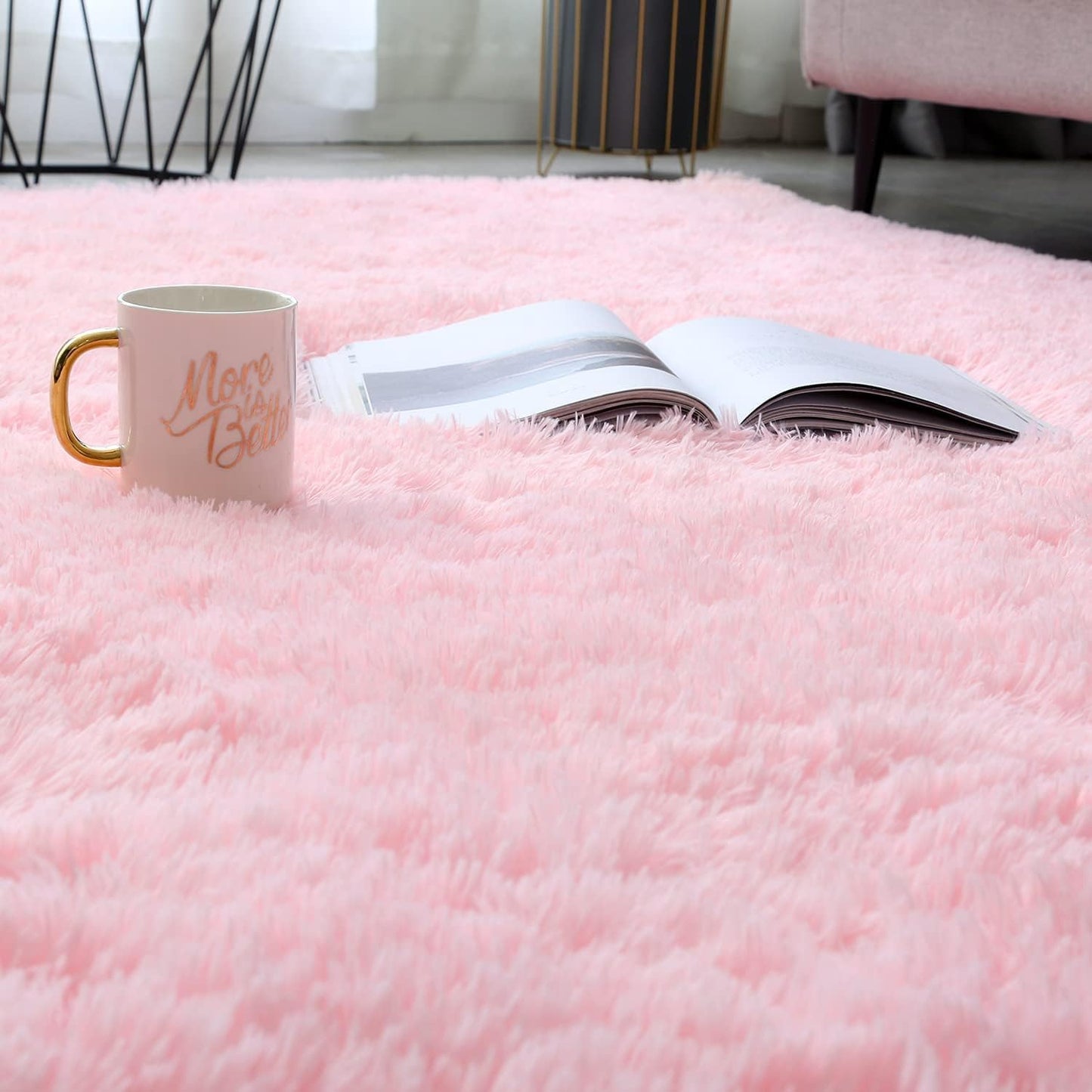 Lukyamzn Shag Area Rug 5x8, Ultra Soft Fluffy Carpet for Bedroom, Living Room, Kids Room, Nursery, Pink Home Decor