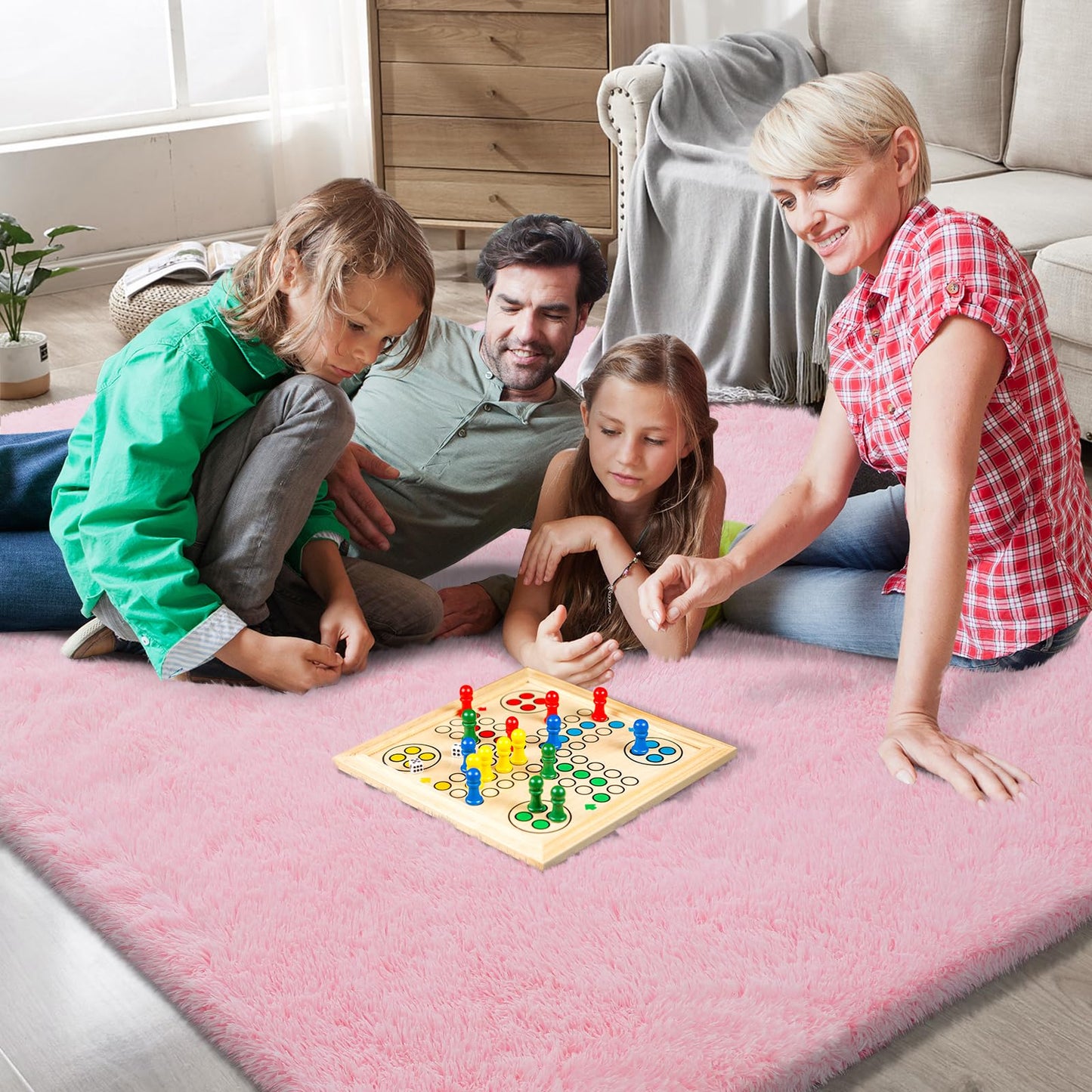 Lukyamzn Shag Area Rug 5x8, Ultra Soft Fluffy Carpet for Bedroom, Living Room, Kids Room, Nursery, Pink Home Decor