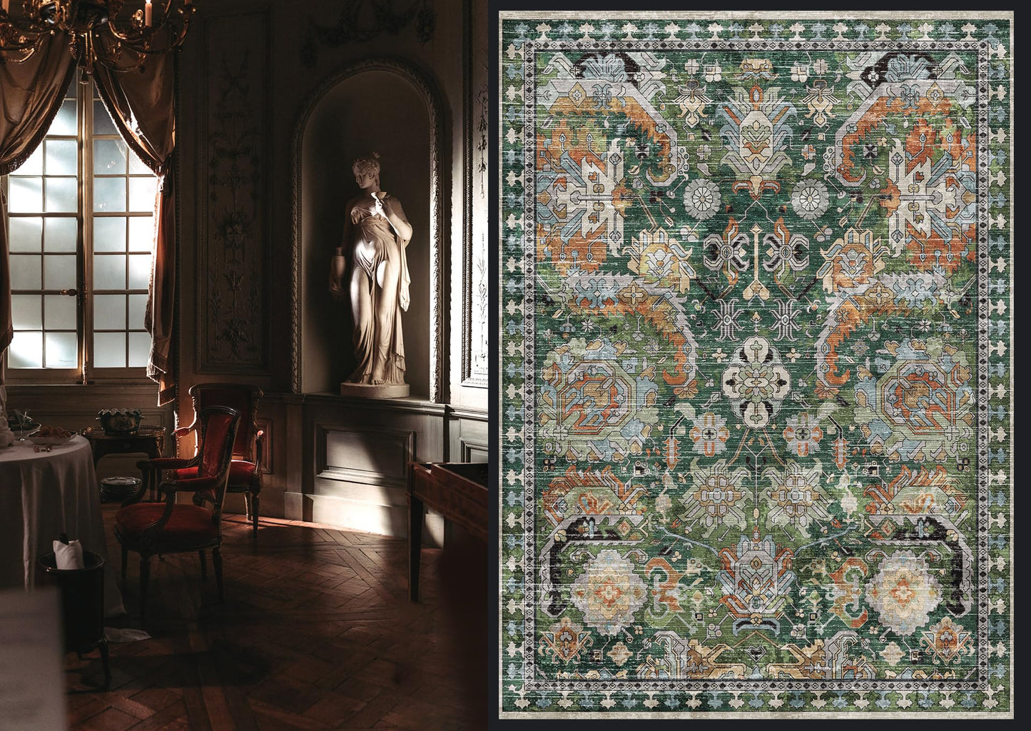 Lukyamzn Washable Area Rug 5x7, Non-Slip Low-Pile Vintage Tribal Design, Stain & Water Resistant, Pet & Child Friendly