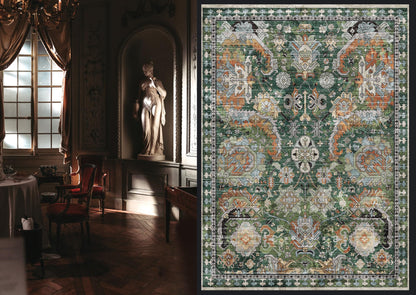 Lukyamzn Washable Area Rug 5x7, Non-Slip Low-Pile Vintage Tribal Design, Stain & Water Resistant, Pet & Child Friendly