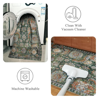 Lukyamzn Washable Area Rug 5x7, Non-Slip Low-Pile Vintage Tribal Design, Stain & Water Resistant, Pet & Child Friendly