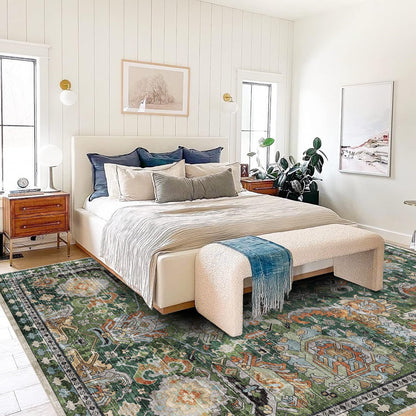 Lukyamzn Washable Area Rug 5x7, Non-Slip Low-Pile Vintage Tribal Design, Stain & Water Resistant, Pet & Child Friendly