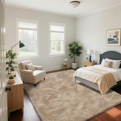 Lukyamzn Fluffy Shaggy Area Rug 8x10, Extra Soft Long Pile Beige Rug for Living Room, Bedroom, Kids Room, Home Decor