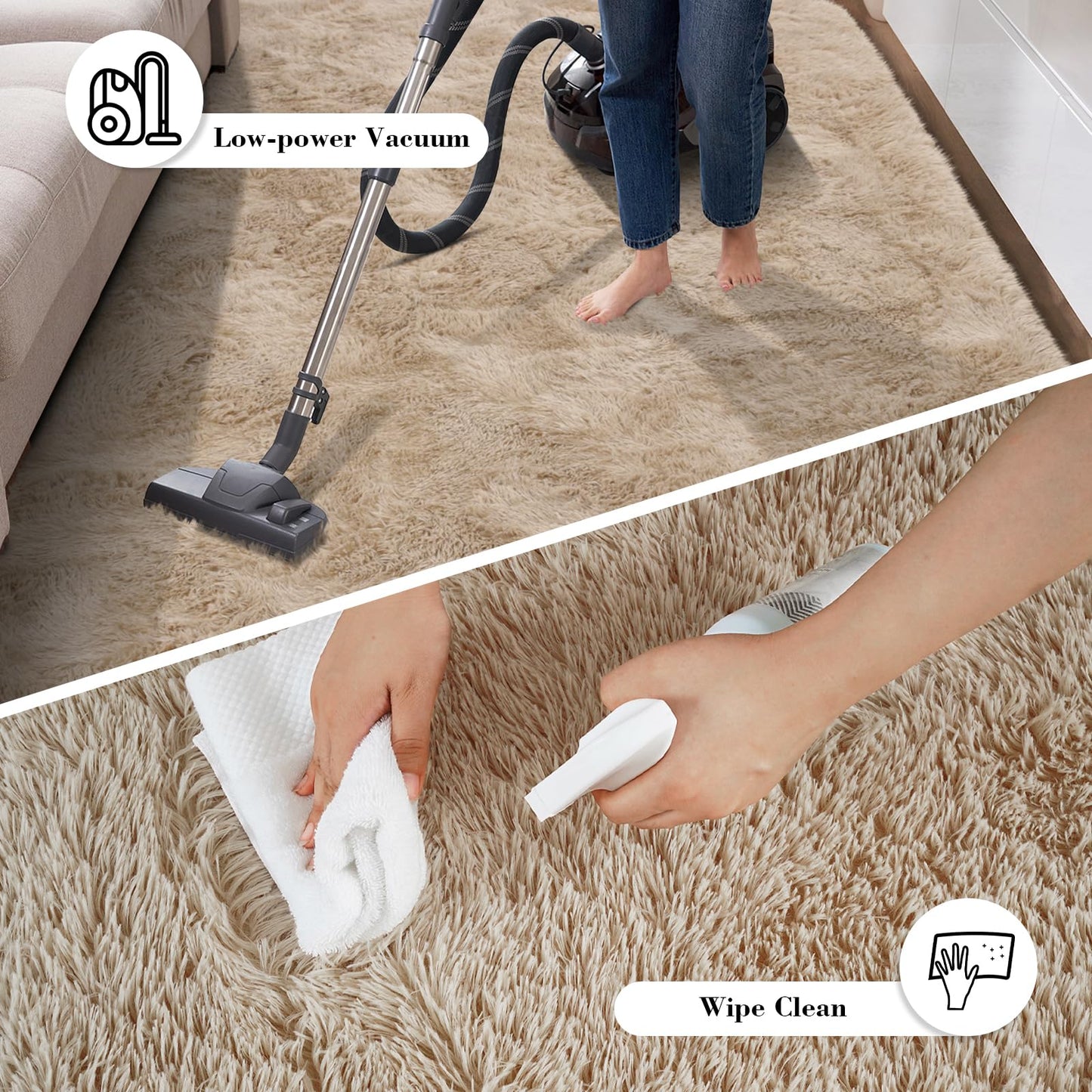 Lukyamzn Fluffy Shaggy Area Rug 8x10, Extra Soft Long Pile Beige Rug for Living Room, Bedroom, Kids Room, Home Decor