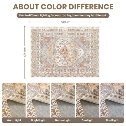 Lukyamzn Ultra-Thin 5x7 Washable Area Rug, Non-Slip, Stain Resistant, Soft Velvet Carpet for Living Room, Bedroom, Orange