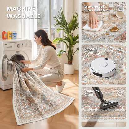 Lukyamzn Ultra-Thin 5x7 Washable Area Rug, Non-Slip, Stain Resistant, Soft Velvet Carpet for Living Room, Bedroom, Orange