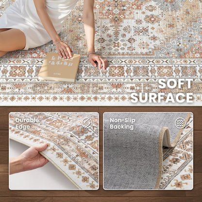 Lukyamzn Ultra-Thin 5x7 Washable Area Rug, Non-Slip, Stain Resistant, Soft Velvet Carpet for Living Room, Bedroom, Orange