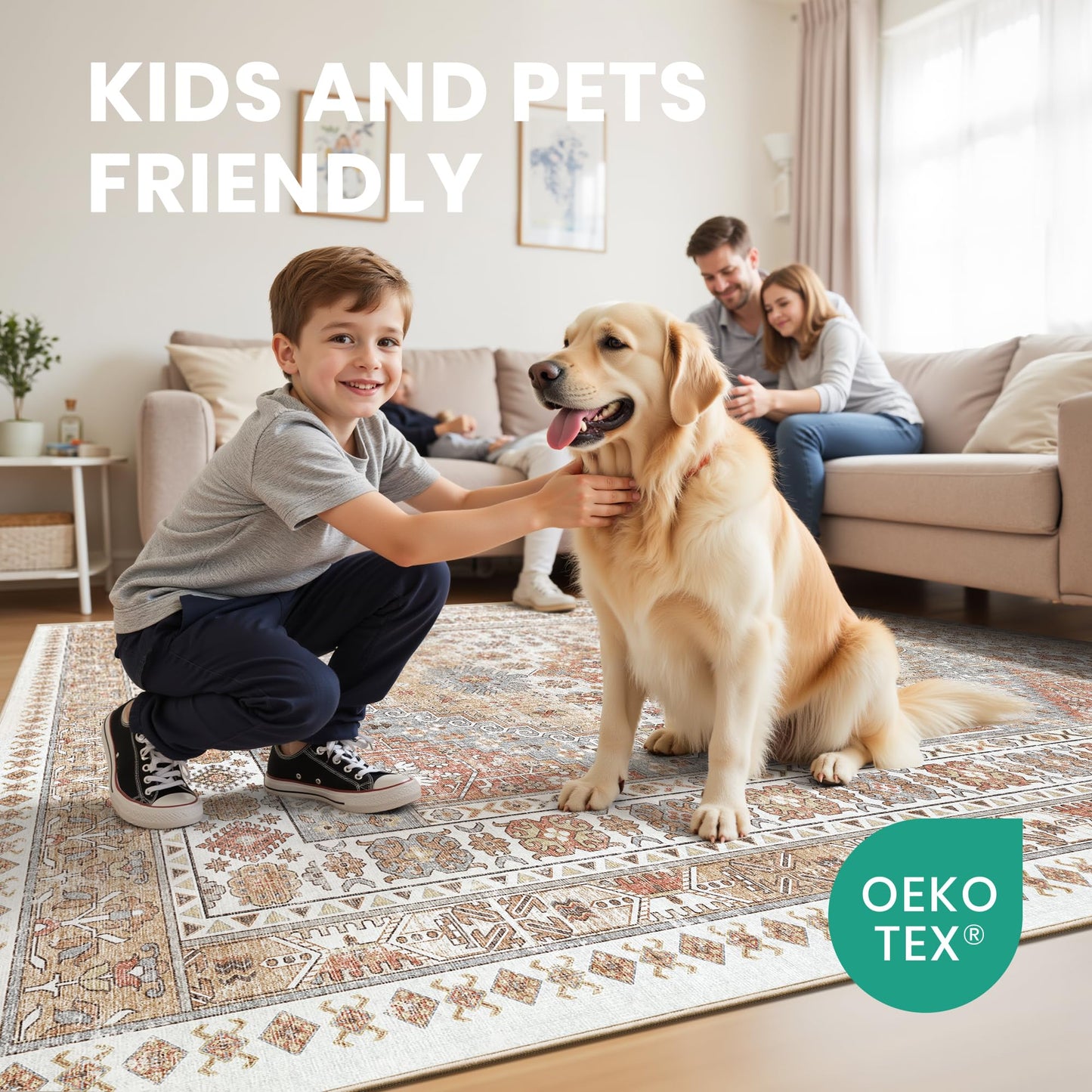 Lukyamzn Ultra-Thin 5x7 Washable Area Rug, Non-Slip, Stain Resistant, Soft Velvet Carpet for Living Room, Bedroom, Orange