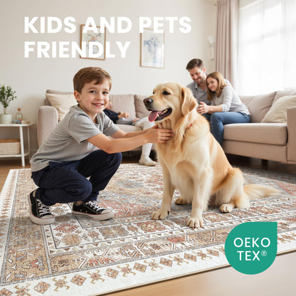 Lukyamzn Ultra-Thin 5x7 Washable Area Rug, Non-Slip, Stain Resistant, Soft Velvet Carpet for Living Room, Bedroom, Orange