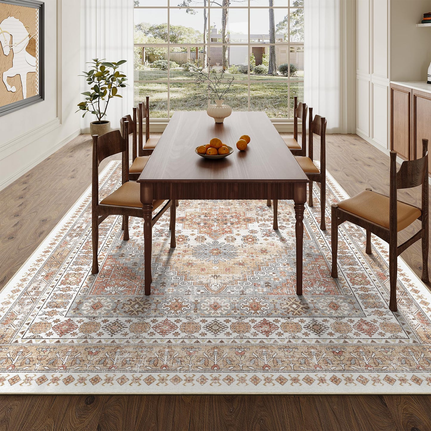 Lukyamzn Ultra-Thin 5x7 Washable Area Rug, Non-Slip, Stain Resistant, Soft Velvet Carpet for Living Room, Bedroom, Orange