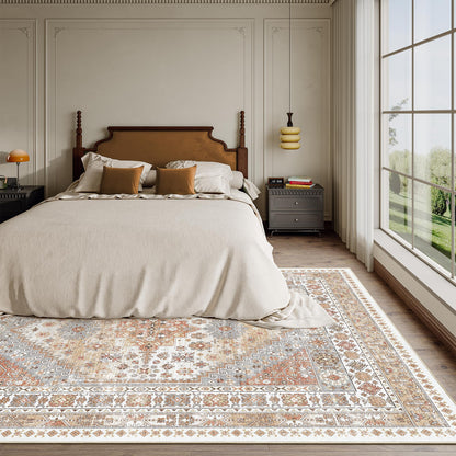 Lukyamzn Ultra-Thin 5x7 Washable Area Rug, Non-Slip, Stain Resistant, Soft Velvet Carpet for Living Room, Bedroom, Orange