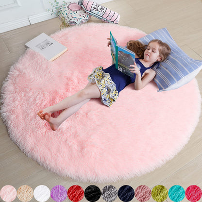 Lukyamzn Fluffy Light Pink Round Rug 4Ft, Soft Shaggy Circle Area Carpet for Girls Bedroom, Nursery, Playroom & Teens  Bullet Points: