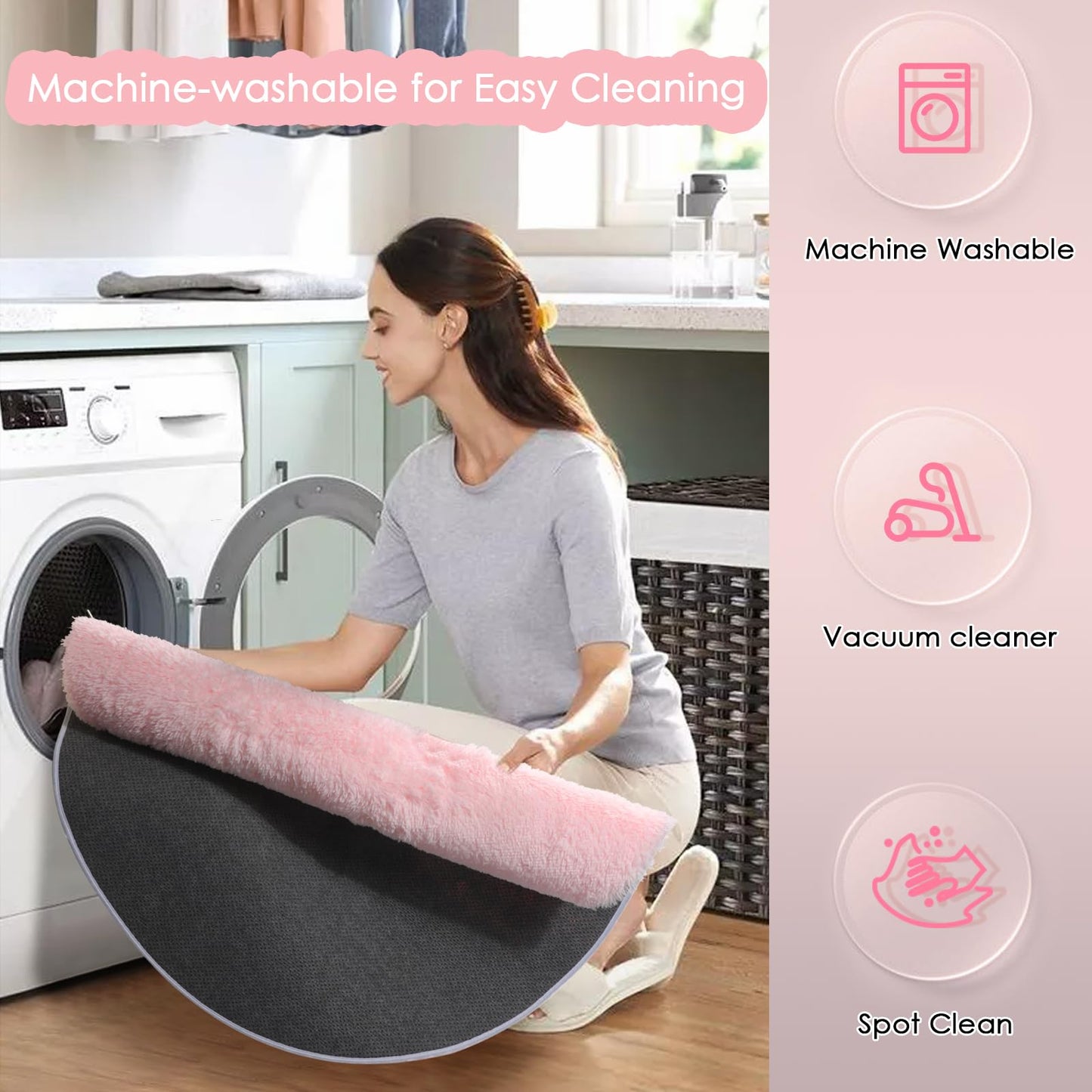 Lukyamzn Fluffy Light Pink Round Rug 4Ft, Soft Shaggy Circle Area Carpet for Girls Bedroom, Nursery, Playroom & Teens  Bullet Points: