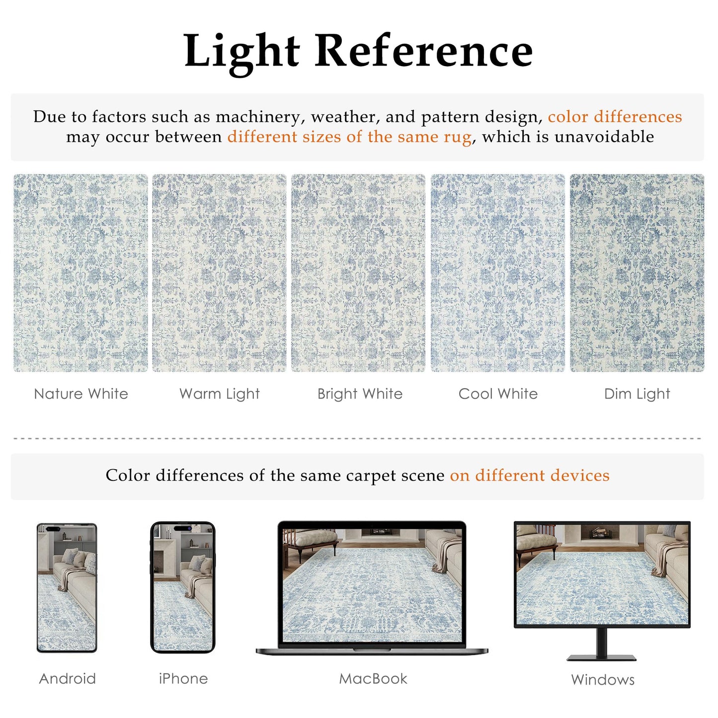 Lukyamzn Blue Area Rug 8x10, Machine Washable Vintage Distressed Low-Pile Non-Slip Carpet for Living Room Bedroom