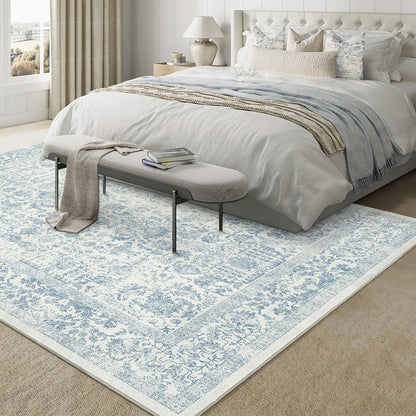 Lukyamzn Blue Area Rug 8x10, Machine Washable Vintage Distressed Low-Pile Non-Slip Carpet for Living Room Bedroom