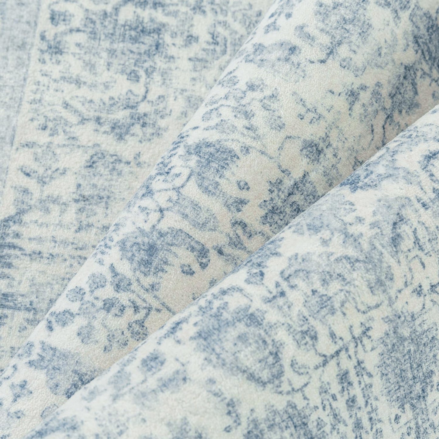 Lukyamzn Blue Area Rug 8x10, Machine Washable Vintage Distressed Low-Pile Non-Slip Carpet for Living Room Bedroom