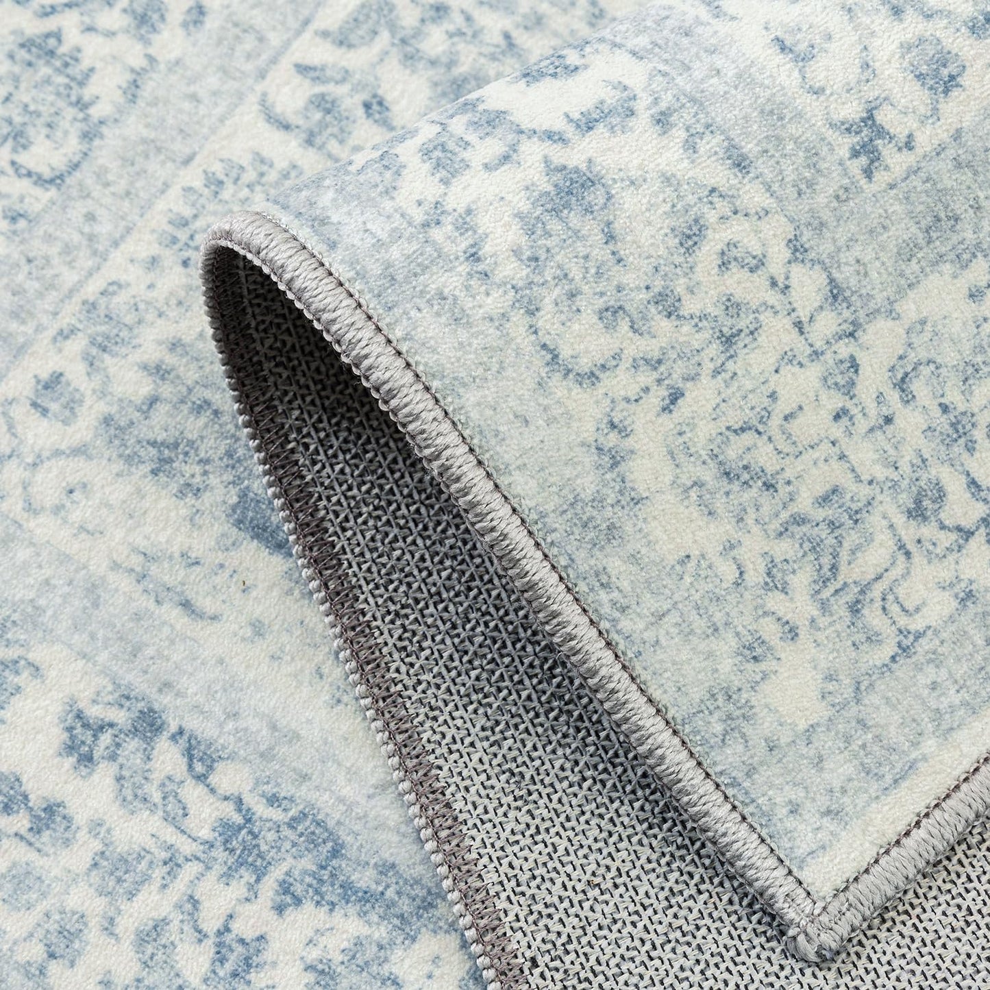 Lukyamzn Blue Area Rug 8x10, Machine Washable Vintage Distressed Low-Pile Non-Slip Carpet for Living Room Bedroom