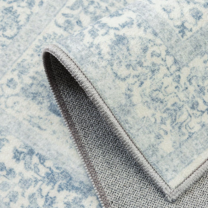 Lukyamzn Blue Area Rug 8x10, Machine Washable Vintage Distressed Low-Pile Non-Slip Carpet for Living Room Bedroom
