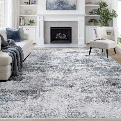 Lukyamzn 8x10 Area Rug Washable for Living Room, Bedroom, Dining Room, Non Slip Large Abstract Carpet Blue Grey Modern