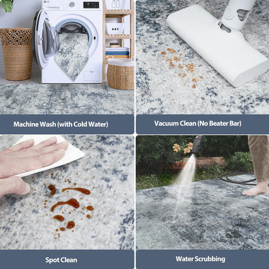 Lukyamzn 8x10 Area Rug Washable for Living Room, Bedroom, Dining Room, Non Slip Large Abstract Carpet Blue Grey Modern